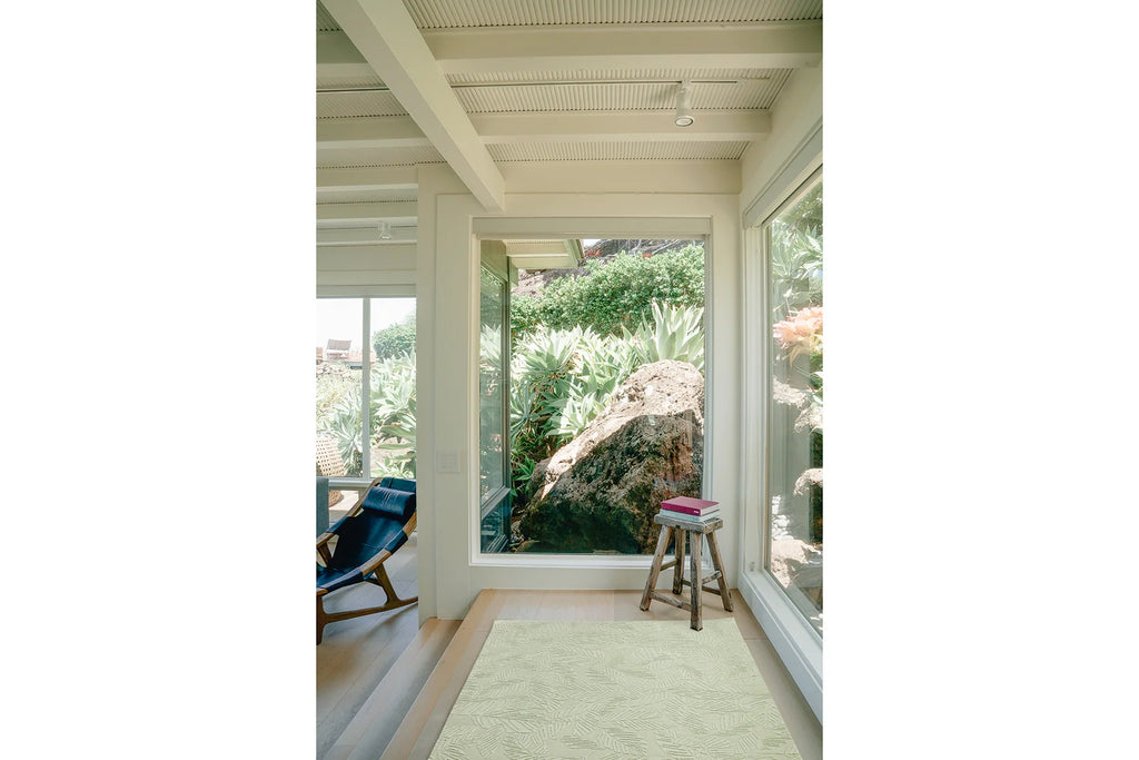 Botanical Washable Area Rug in Sage or Bone Beige, Recycled Polyester Medium-Pile Floral Design