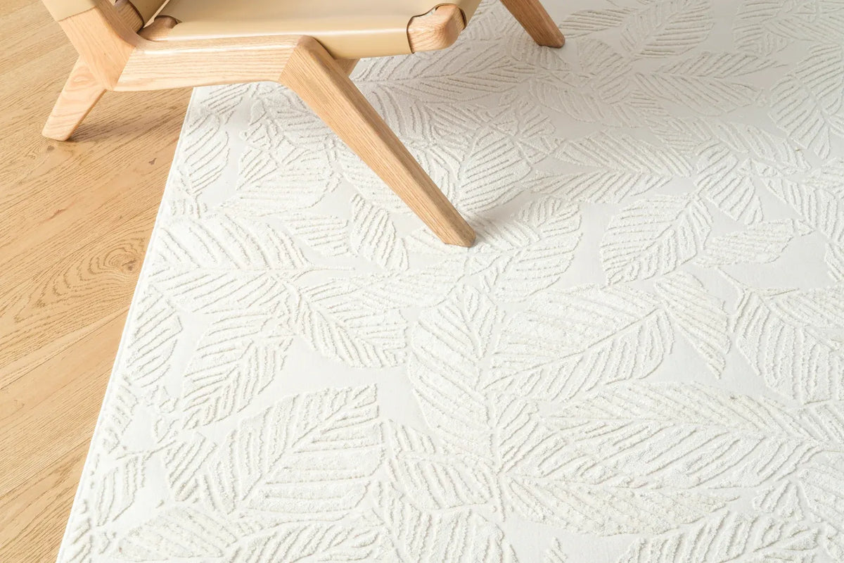 Botanical Washable Area Rug in Sage or Bone Beige, Recycled Polyester Medium-Pile Floral Design