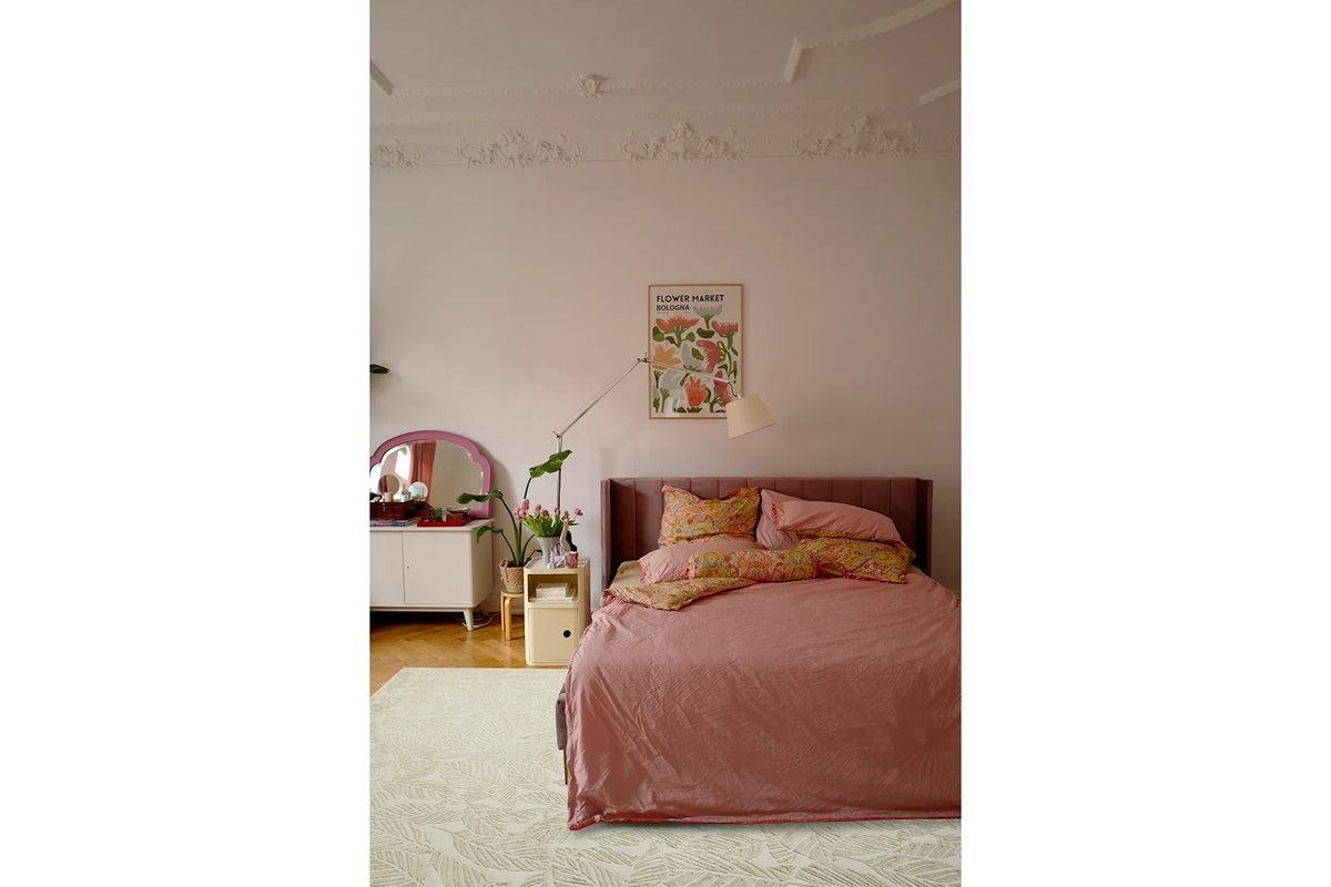 Botanical Washable Area Rug in Sage or Bone Beige, Recycled Polyester Medium-Pile Floral Design