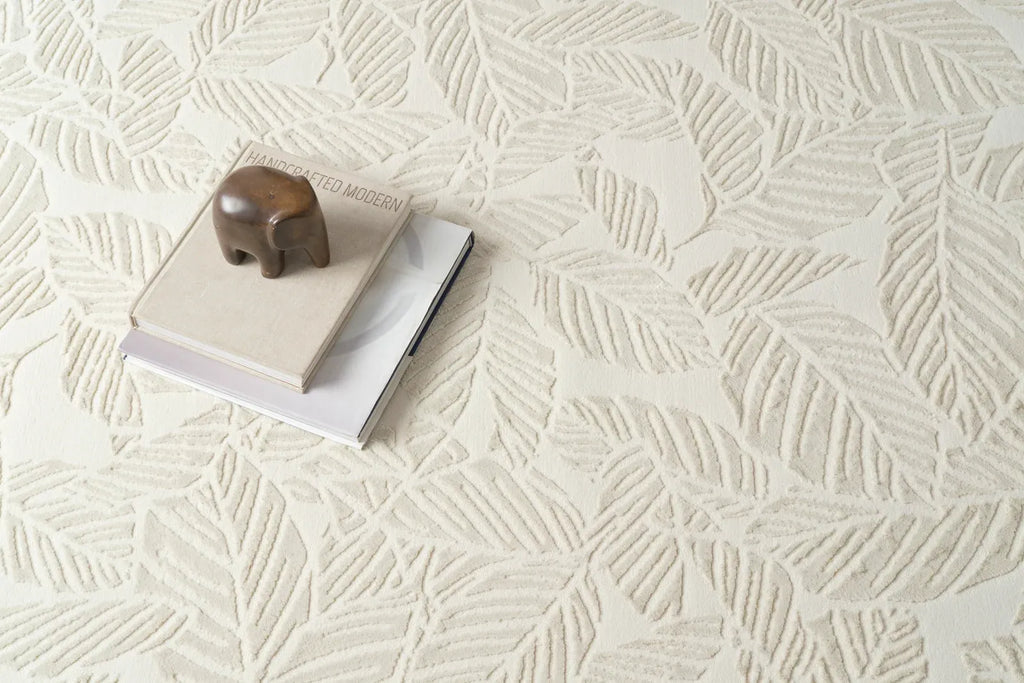 Botanical Washable Area Rug in Sage or Bone Beige, Recycled Polyester Medium-Pile Floral Design