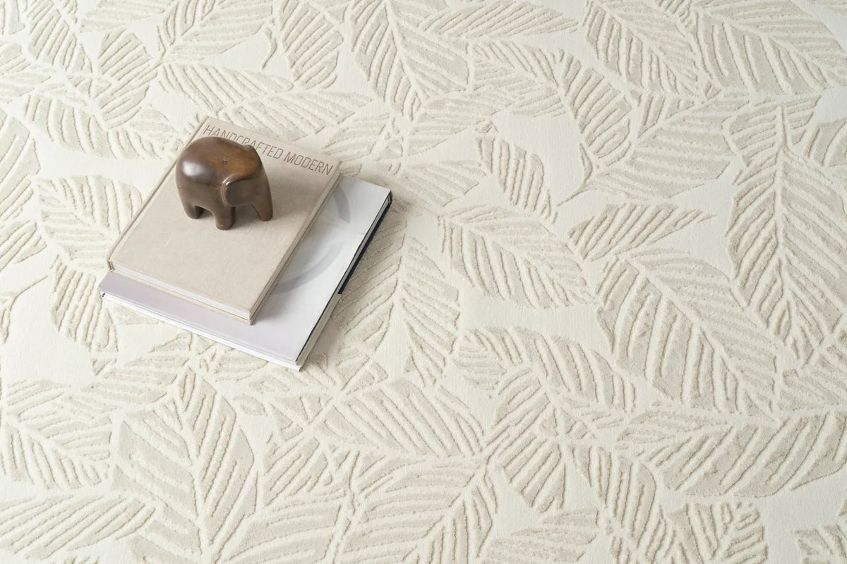 Botanical Washable Area Rug in Sage or Bone Beige, Recycled Polyester Medium-Pile Floral Design
