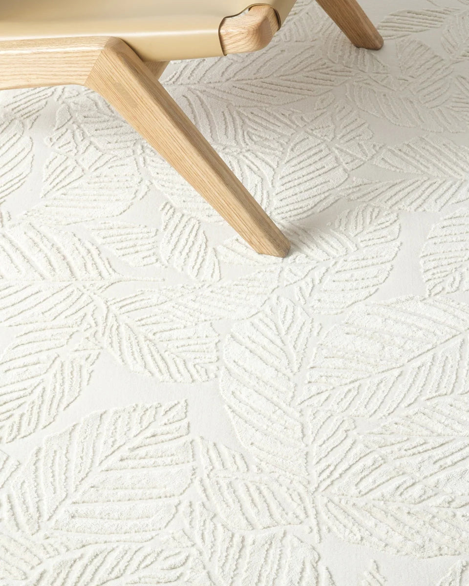 Botanical Washable Area Rug in Sage or Bone Beige, Recycled Polyester Medium-Pile Floral Design