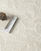 Botanical Washable Area Rug in Sage or Bone Beige, Recycled Polyester Medium-Pile Floral Design