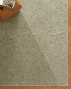 Botanical Washable Area Rug in Sage or Bone Beige, Recycled Polyester Medium-Pile Floral Design