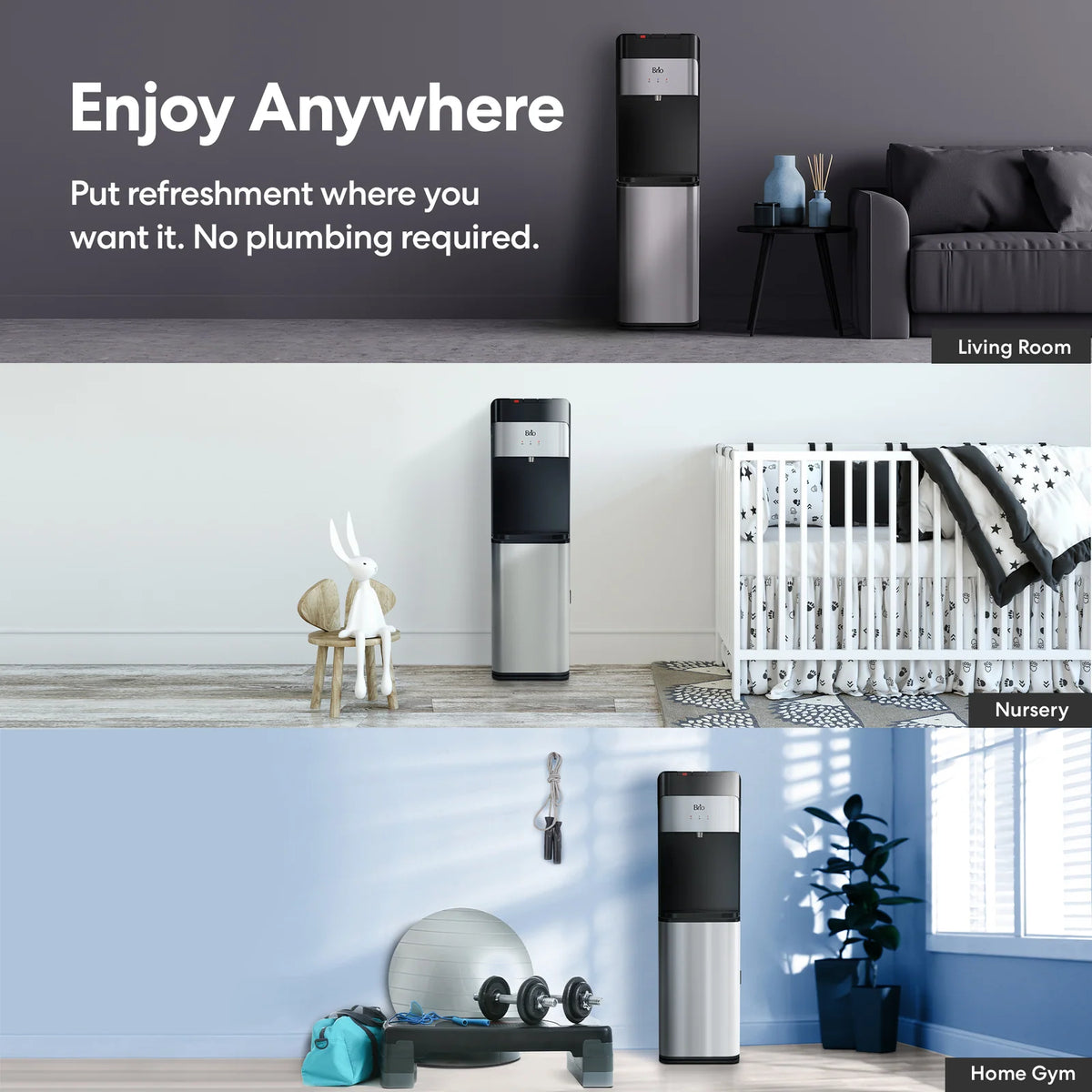Bottom Load Water Cooler Dispenser with Tri-Temperature Water, Child Safety Lock, Night Light and Bottle Indicator