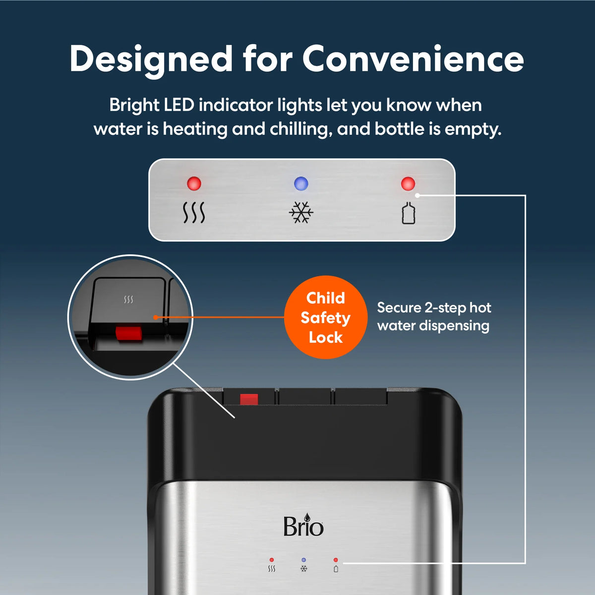 Bottom Load Water Cooler Dispenser with Tri-Temperature Water, Child Safety Lock, Night Light and Bottle Indicator