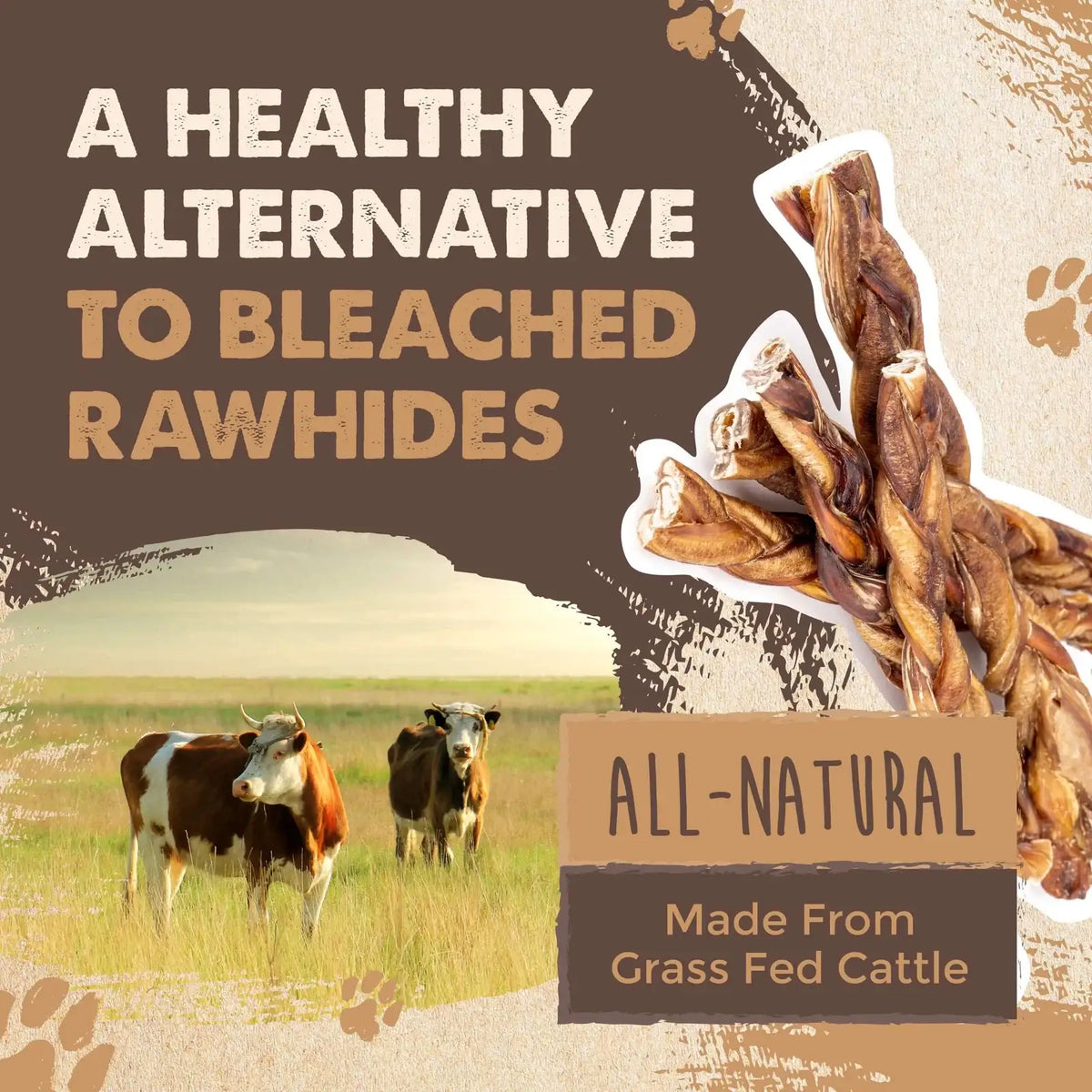 Braided Bully Sticks for Medium and Large Dogs, Single-Ingredient Grass-Fed Beef Chews in a 5 Pack Variety