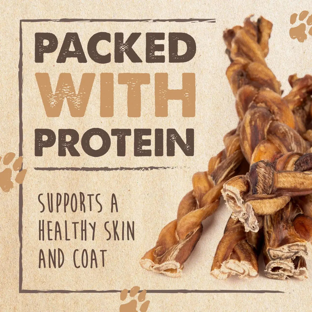Braided Bully Sticks for Medium and Large Dogs, Single-Ingredient Grass-Fed Beef Chews in a 5 Pack Variety