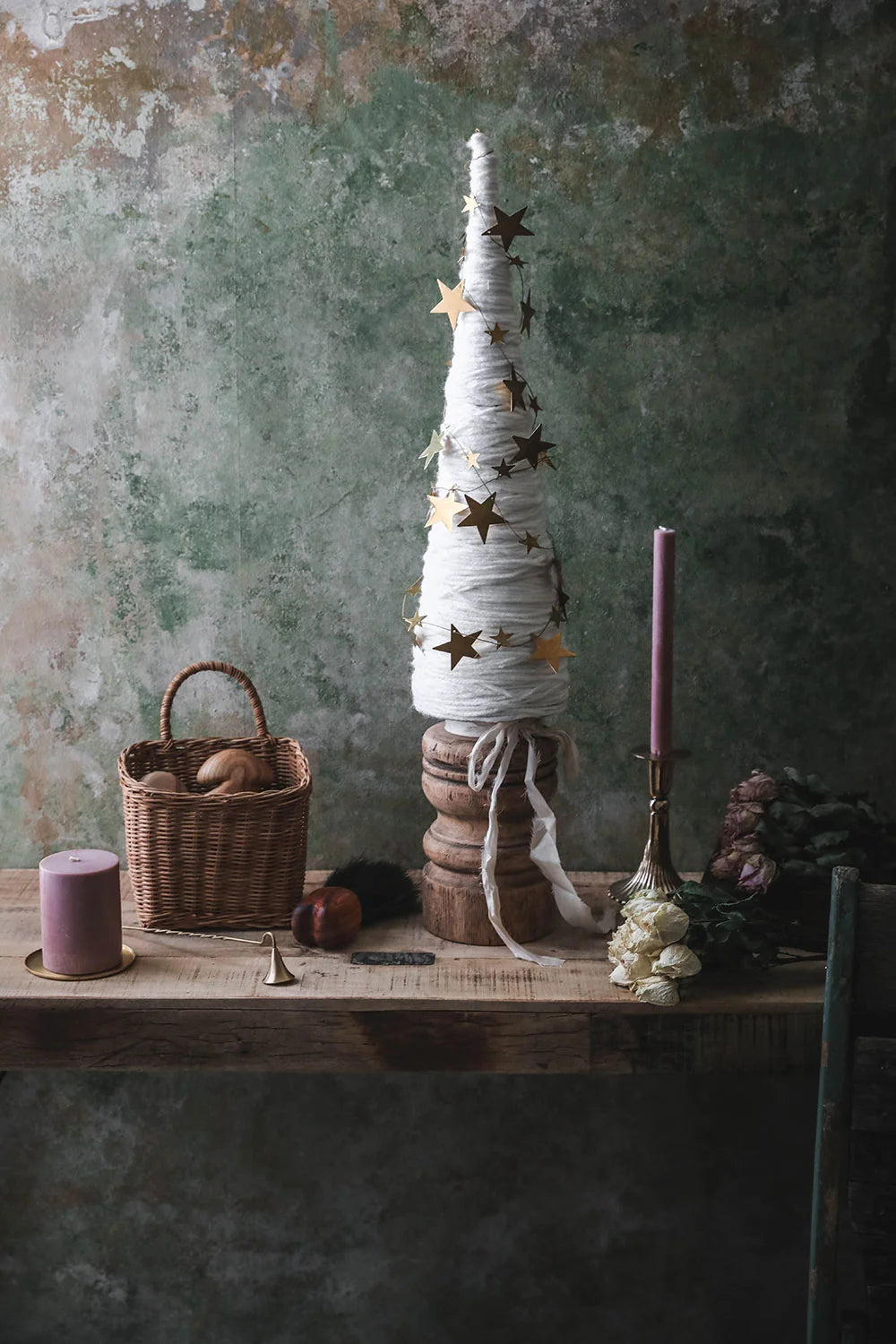 Brass Star Garland in Mixed Star Sizes, Handcrafted in India for Tabletop and Windowsill Displays