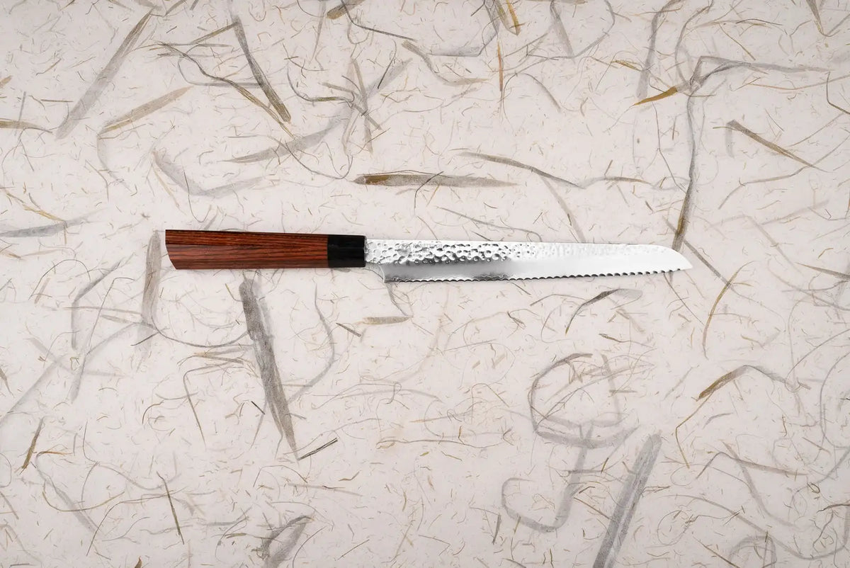 Bread Knife for Homemade Bread with 210mm Serrated VG10 Stainless Steel Blade and Heptagon Pakka Wood Handle