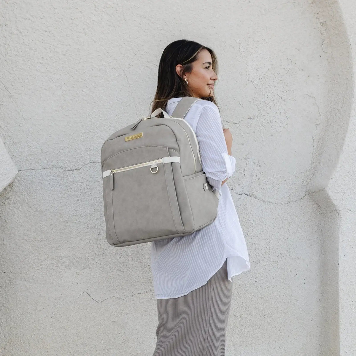 Breast Pump Bag and Diaper Backpack in Grey Matte, Featuring a Separate Lower Compartment and Changing Pad