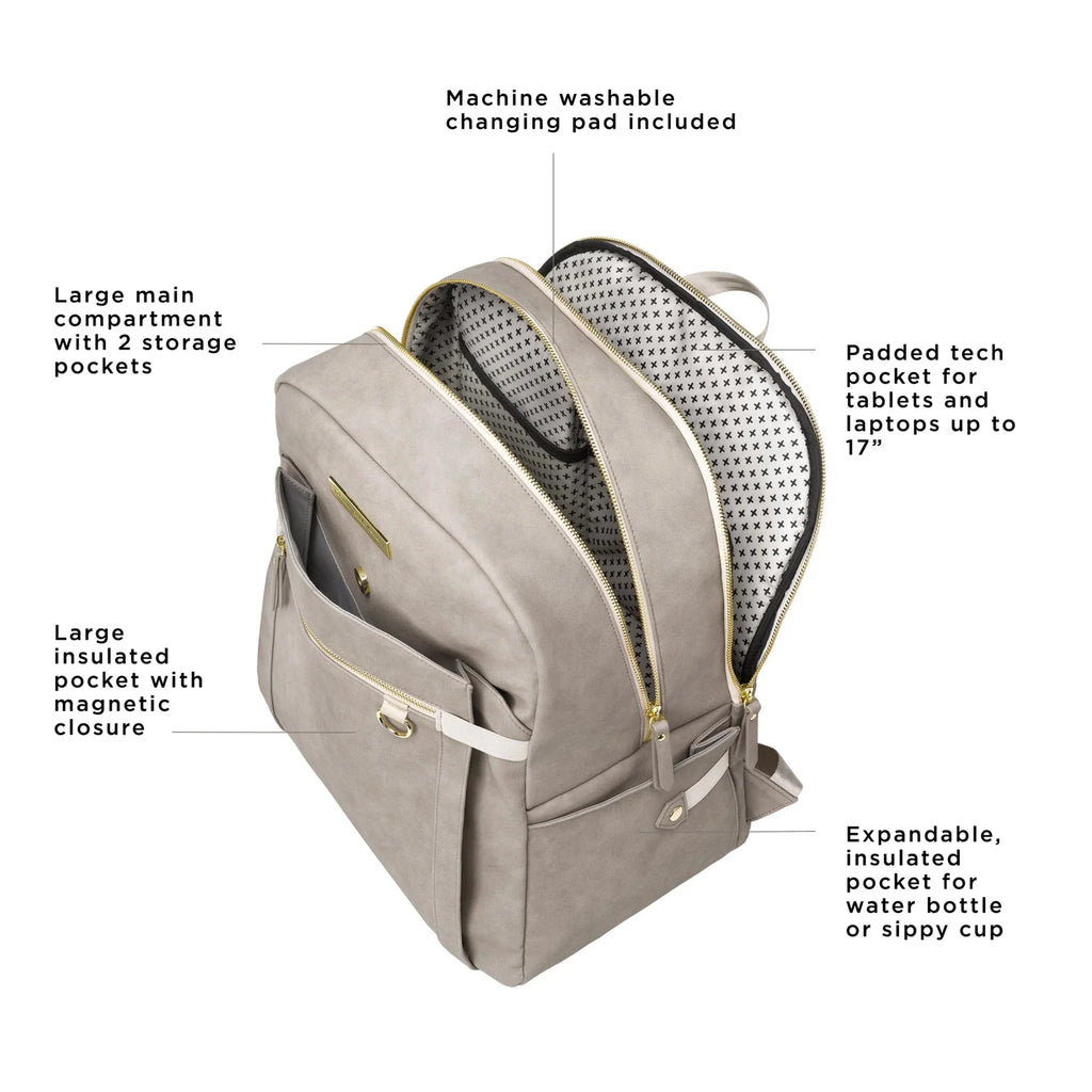 Breast Pump Bag and Diaper Backpack in Grey Matte, Featuring a Separate Lower Compartment and Changing Pad