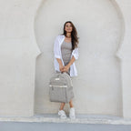 Breast Pump Bag and Diaper Backpack in Grey Matte, Featuring a Separate Lower Compartment and Changing Pad