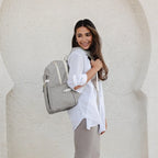 Breast Pump Bag and Diaper Backpack in Grey Matte, Featuring a Separate Lower Compartment and Changing Pad