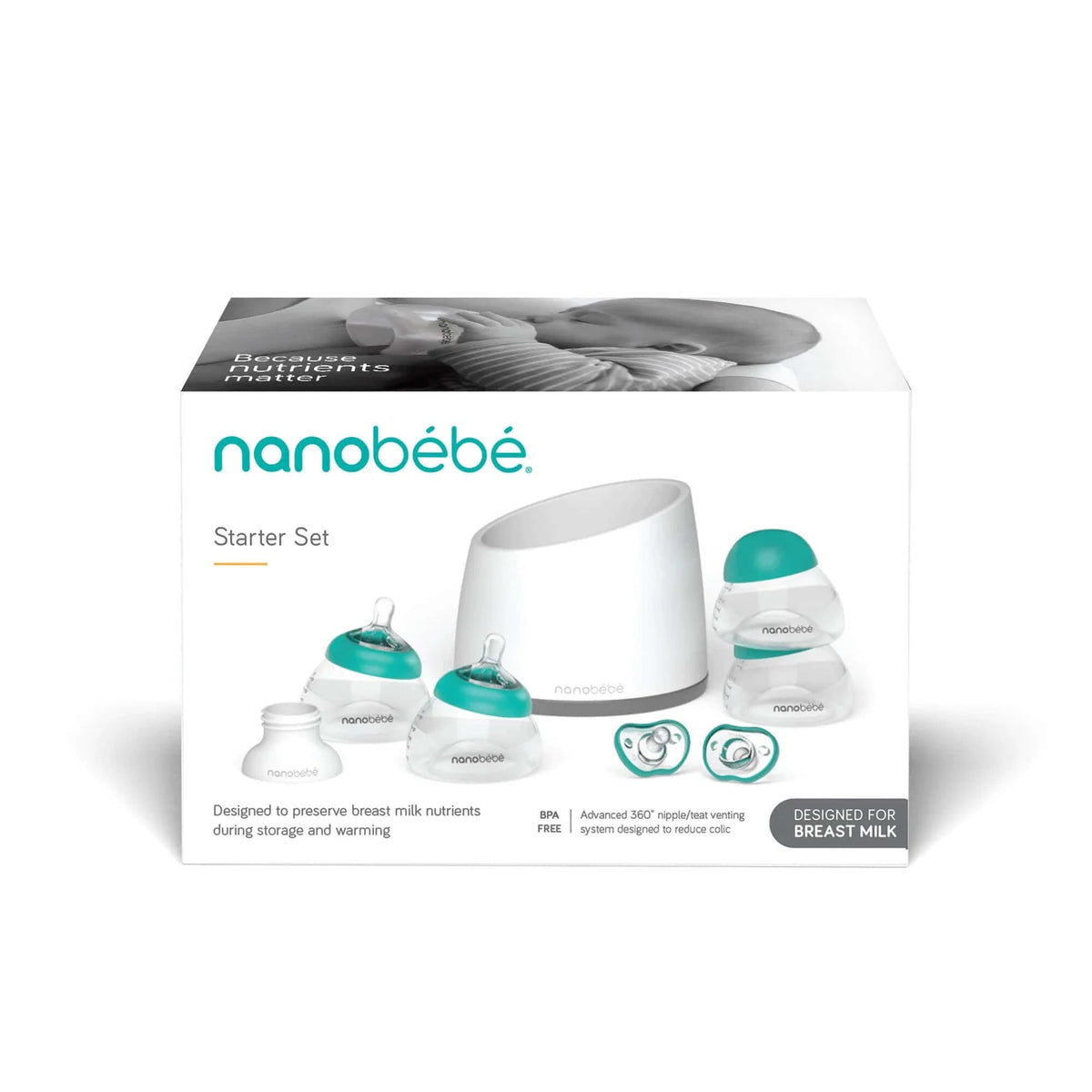 Breastmilk Bottle Starter Set with Four 5 oz Stackable Bottles and a Non-Electric Warming Bowl