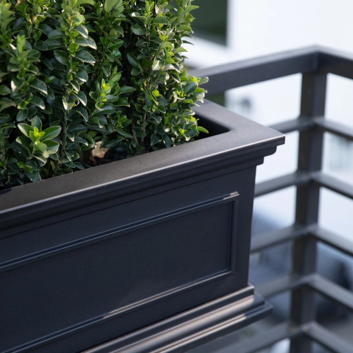 Brixton Railing Planter for Windows and Balconies, Modern Geometric Design in Black, Gray, or White