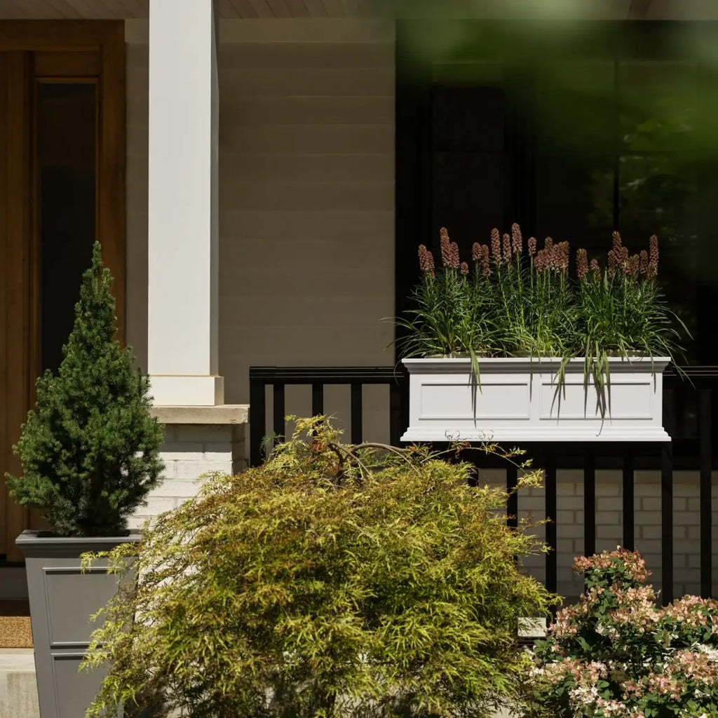 Brixton Railing Planter for Windows and Balconies, Modern Geometric Design in Black, Gray, or White
