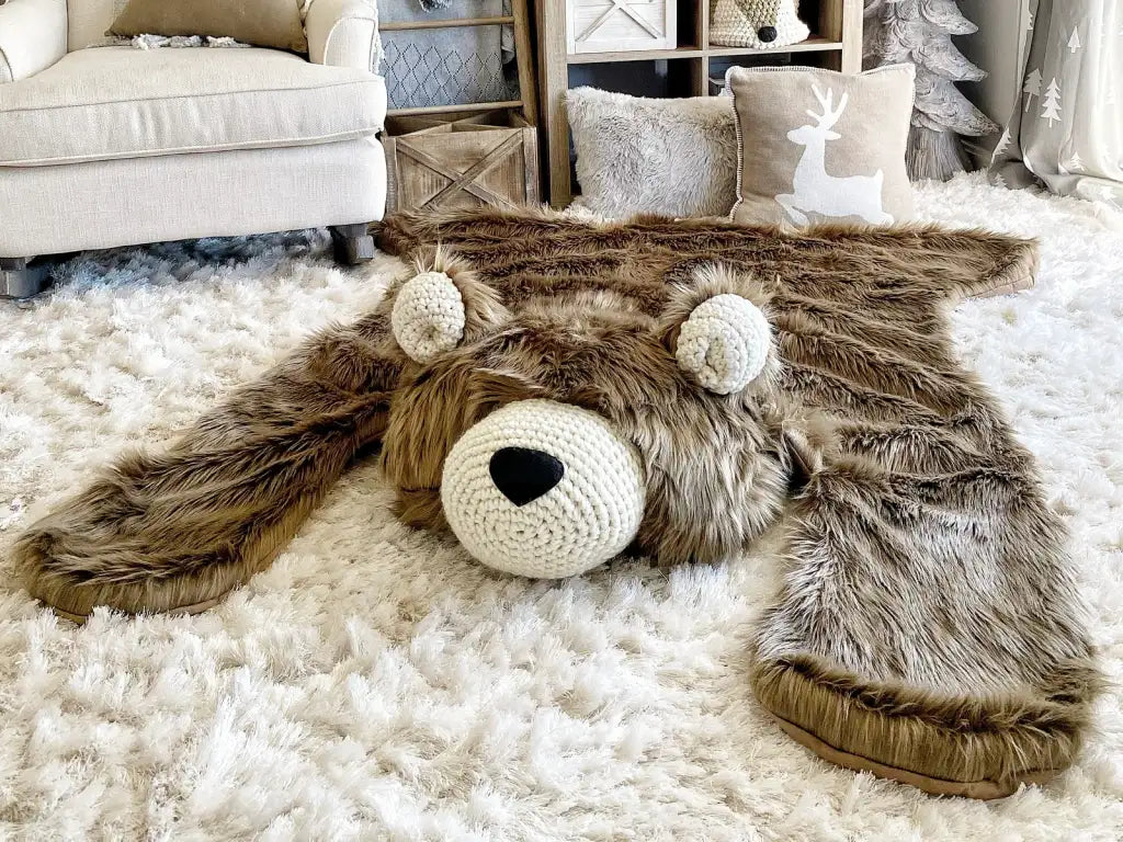Brown Bear Nursery Rug in Plush Faux Fur