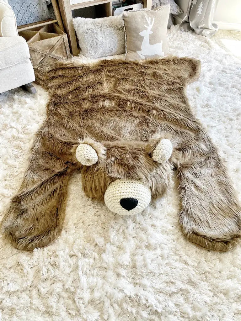 Brown Bear Nursery Rug in Plush Faux Fur