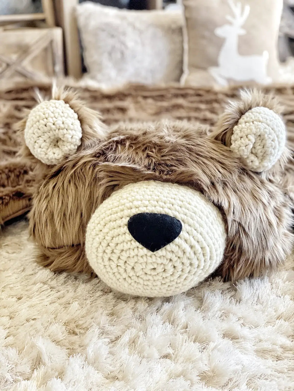 Brown Bear Nursery Rug in Plush Faux Fur