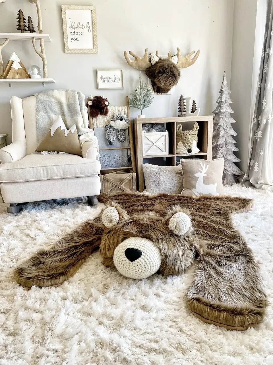 Brown Bear Nursery Rug in Plush Faux Fur, No Eyes-No Accessories