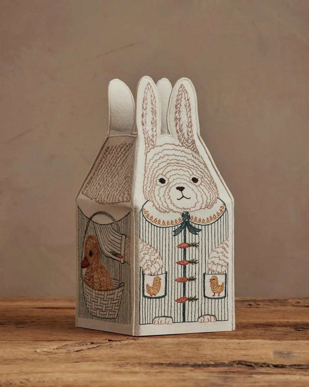 Bunny Tissue Box Cover in Embroidered Felt
