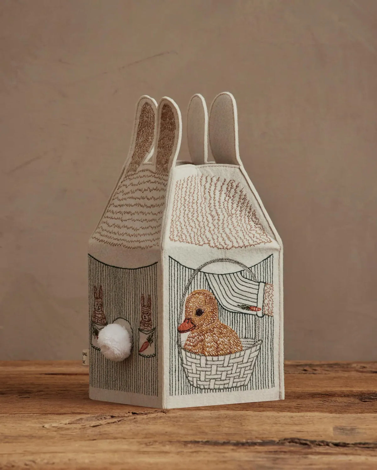 Bunny Tissue Box Cover in Embroidered Felt