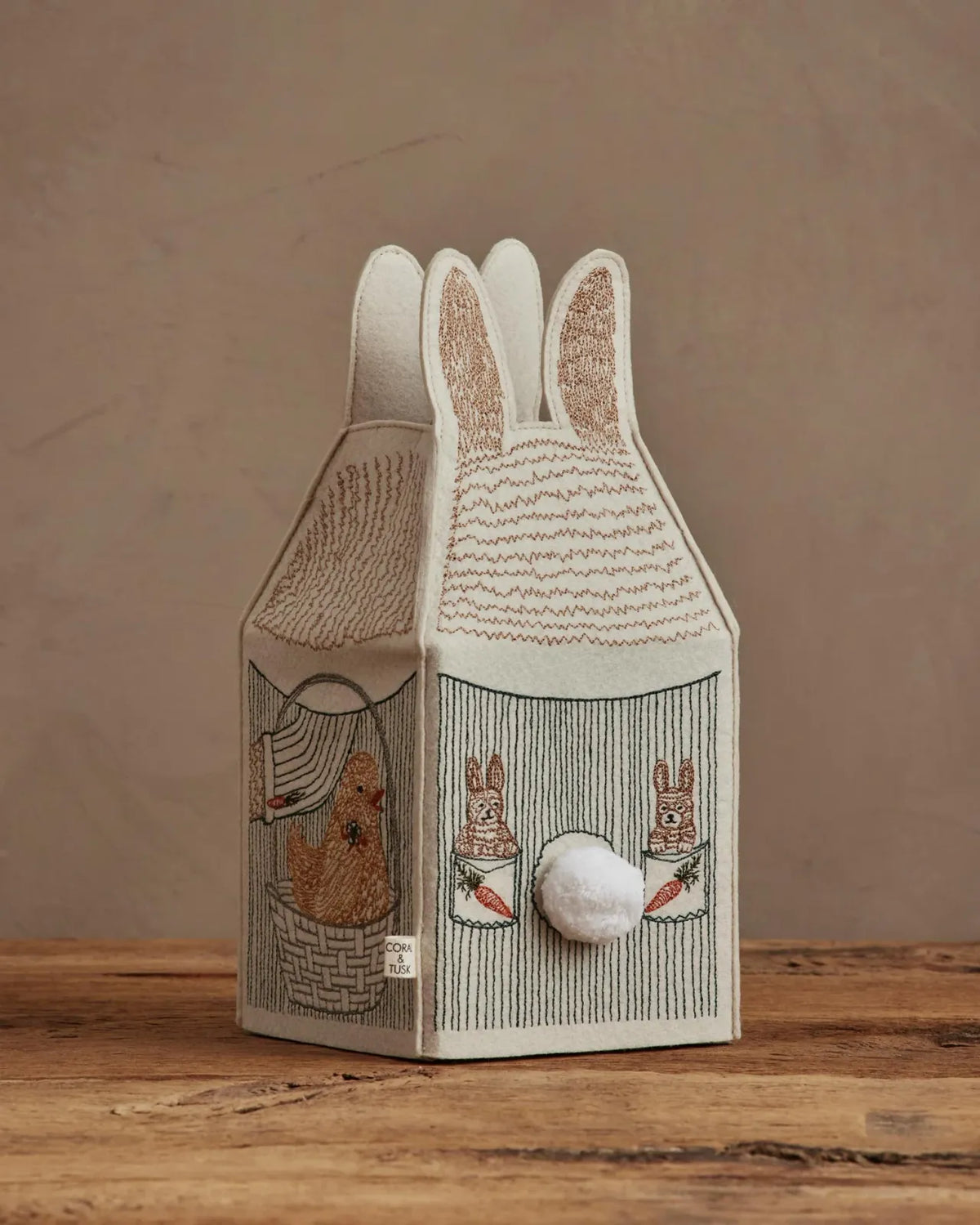 Bunny Tissue Box Cover in Embroidered Felt