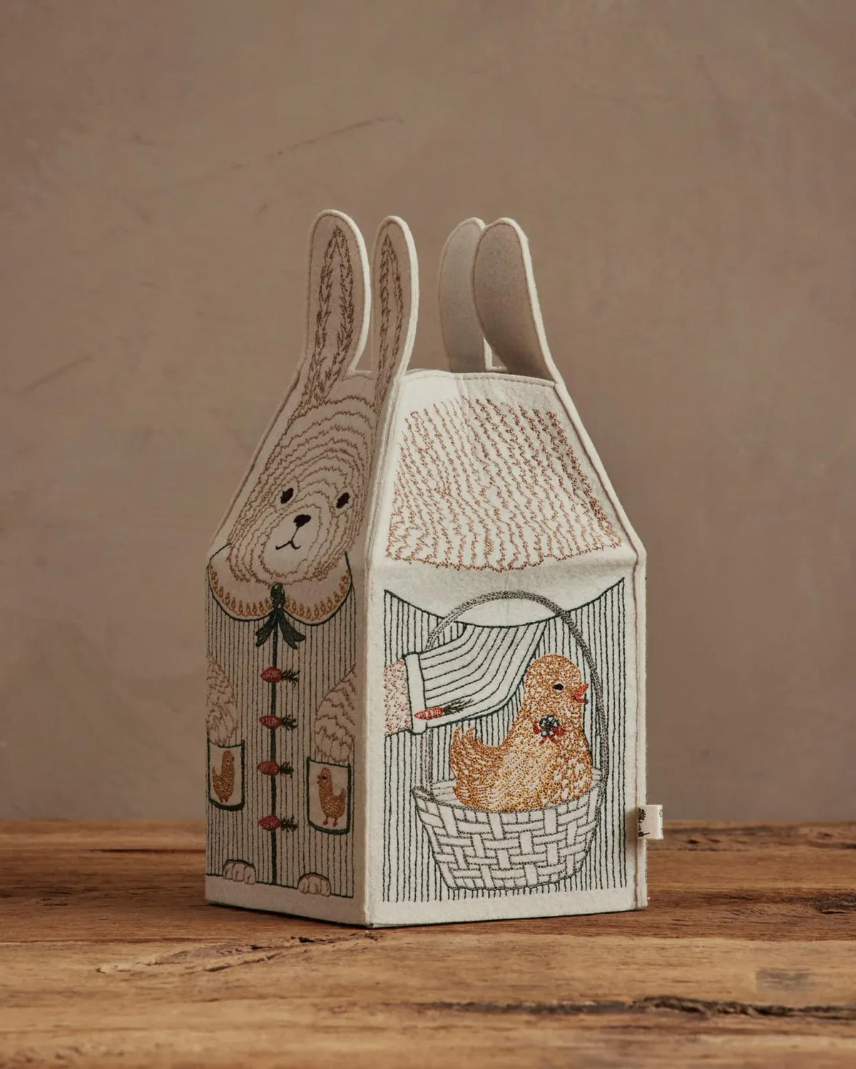 Bunny Tissue Box Cover in Embroidered Felt