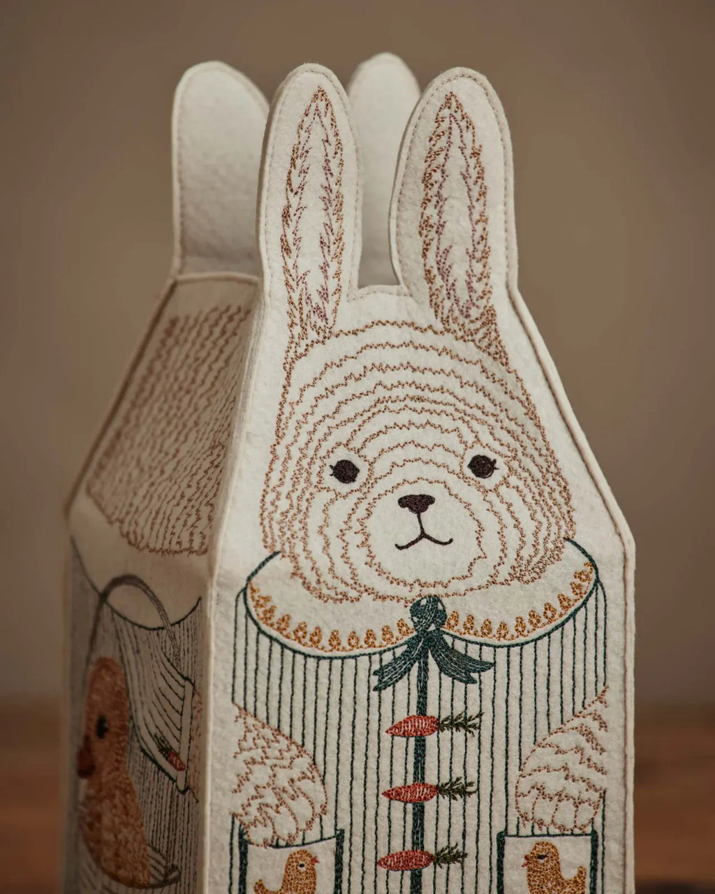 Bunny Tissue Box Cover in Embroidered Felt