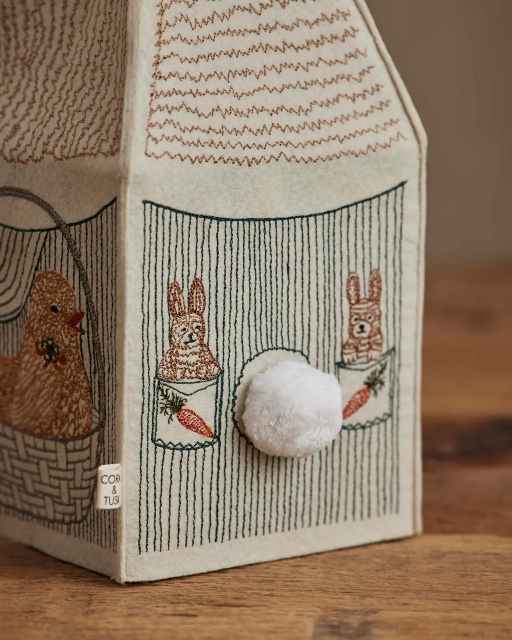Bunny Tissue Box Cover in Embroidered Felt