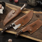Butcher Knife Set for Kitchen Meat and BBQ Prep with Cleaver, Boning and Slicing Knives, Leather Sheaths