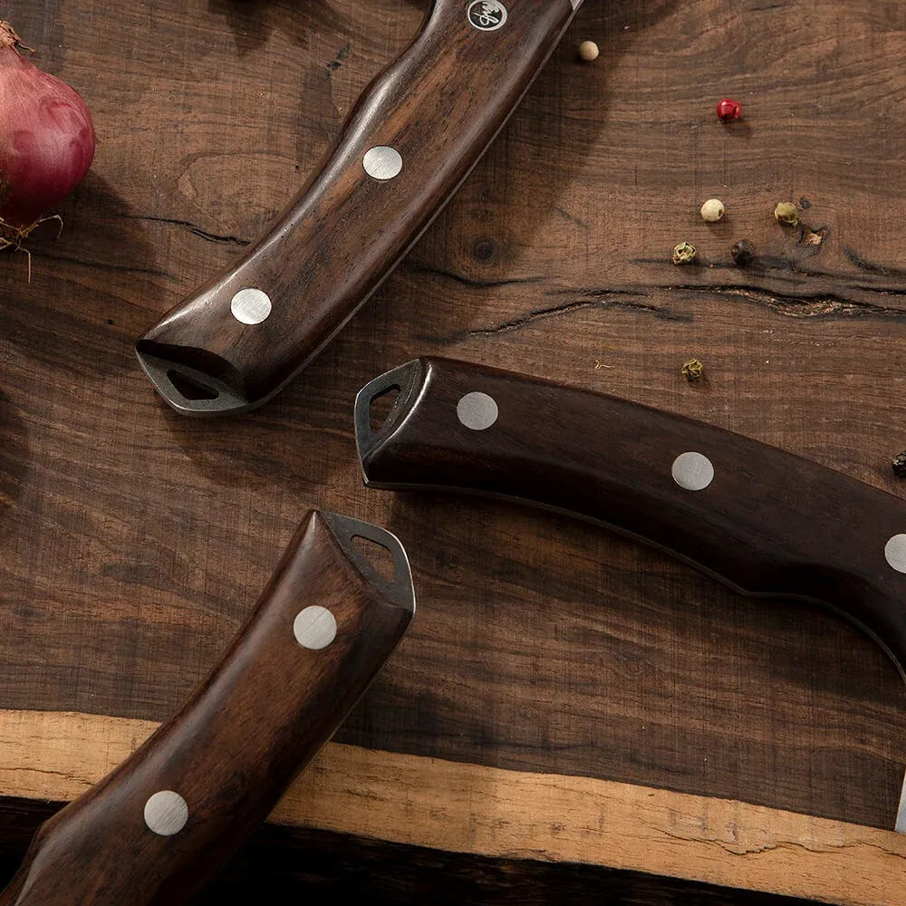 Butcher Knife Set for Kitchen Meat and BBQ Prep with Cleaver, Boning and Slicing Knives, Leather Sheaths
