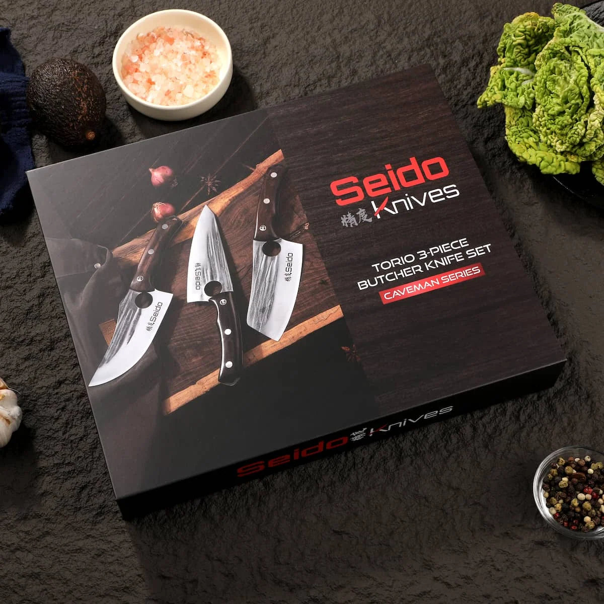 Butcher Knife Set for Kitchen Meat and BBQ Prep with Cleaver, Boning and Slicing Knives, Leather Sheaths
