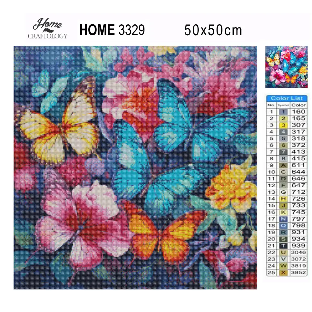 Butterfly Diamond Painting Kit with Full Drill Canvas, Square or Round Diamonds, Optional Frame and Creative Craft Tools