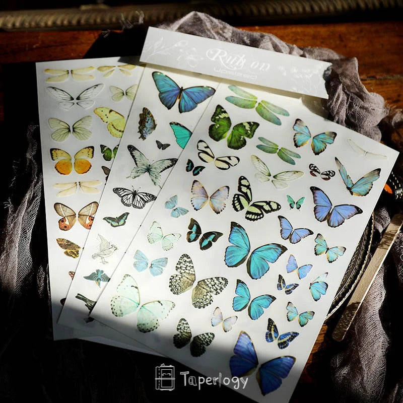 Butterfly Rub-on Stickers in a Three-S — Butterflies / 3 Sheets of Stickers ONLY / Butterflies / 3 Sheets of Stickers & Cloth