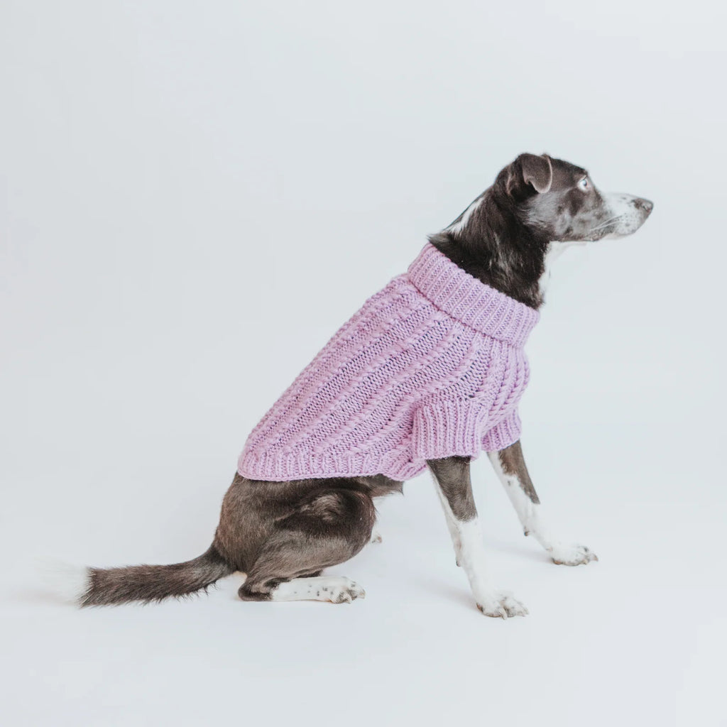 Cable Knit Dog Sweater in Lavender