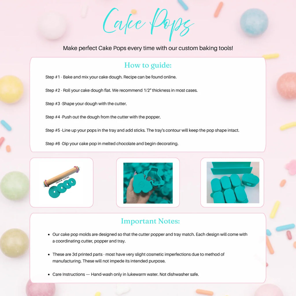 Cake Pop Mold and Resting Tray Set for Uniform Shapes, with Cutter and Popper for Baking Projects
