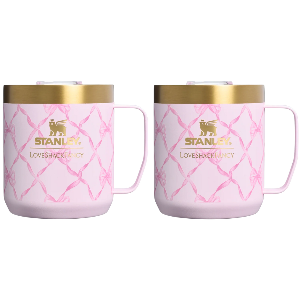 Camp Mug Set of Two 12 oz Mugs, Baby Bow Pink Peppermint