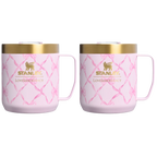 Camp Mug Set of Two 12 oz Mugs, Baby Bow Pink Peppermint