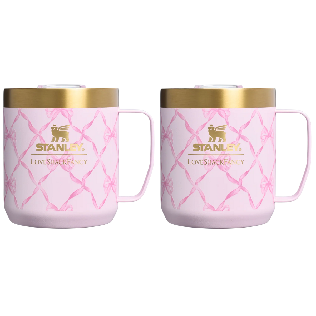 Camp Mug Set of Two 12 oz Mugs, Baby Bow Pink Peppermint