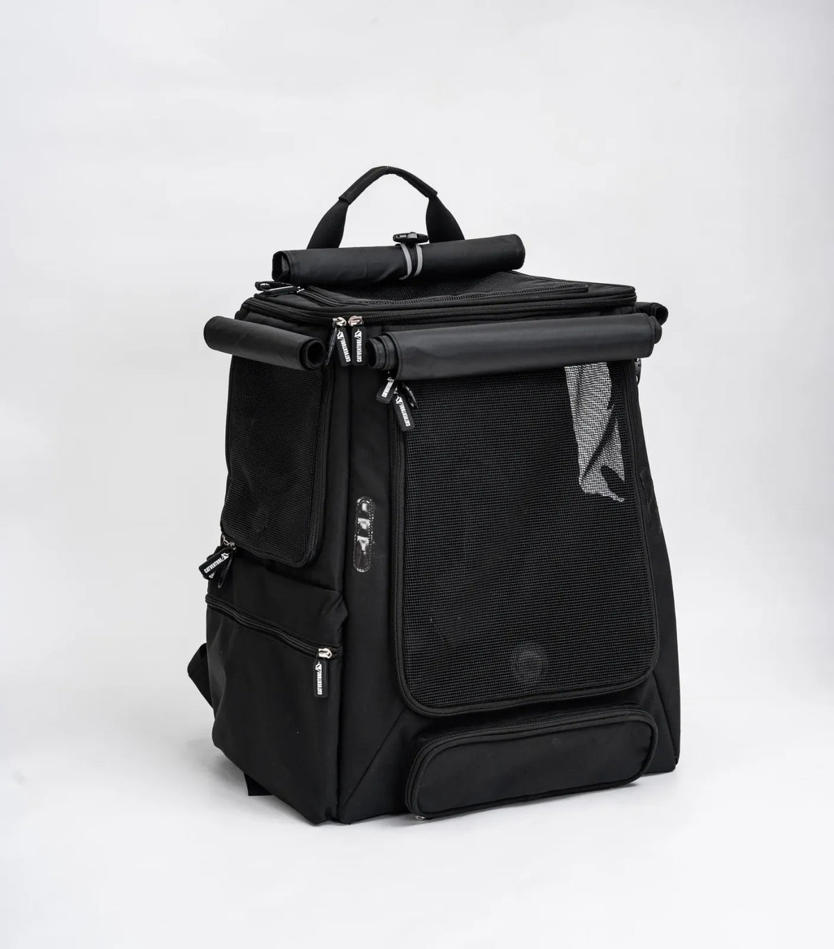 Cat Carrier Backpack with Technical Performance Materials and a Design Centered on Feline Curiosity