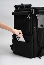 Cat Carrier Backpack with Technical Performance Materials and a Design Centered on Feline Curiosity