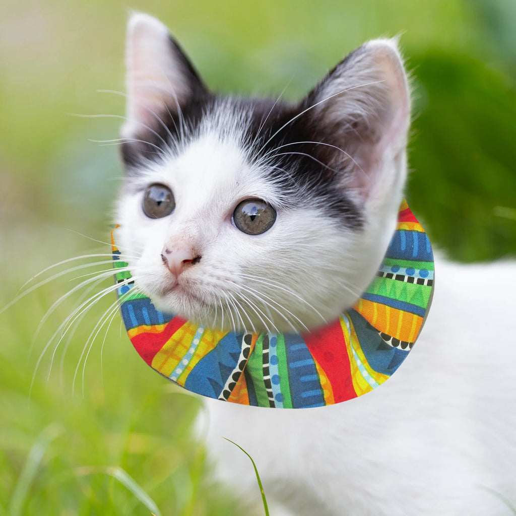 Cat Collar Cover Set of Three Cotton Prints with an Adjustable Breakaway Collar and Reflective Trim