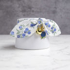 Cat Collar with Bells, Soft Cotton Blueberry Print Breakaway Collar, Bunny Ear Bow and Detachable Charm