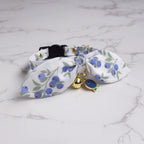 Cat Collar with Bells, Soft Cotton Blueberry Print Breakaway Collar, Bunny Ear Bow and Detachable Charm
