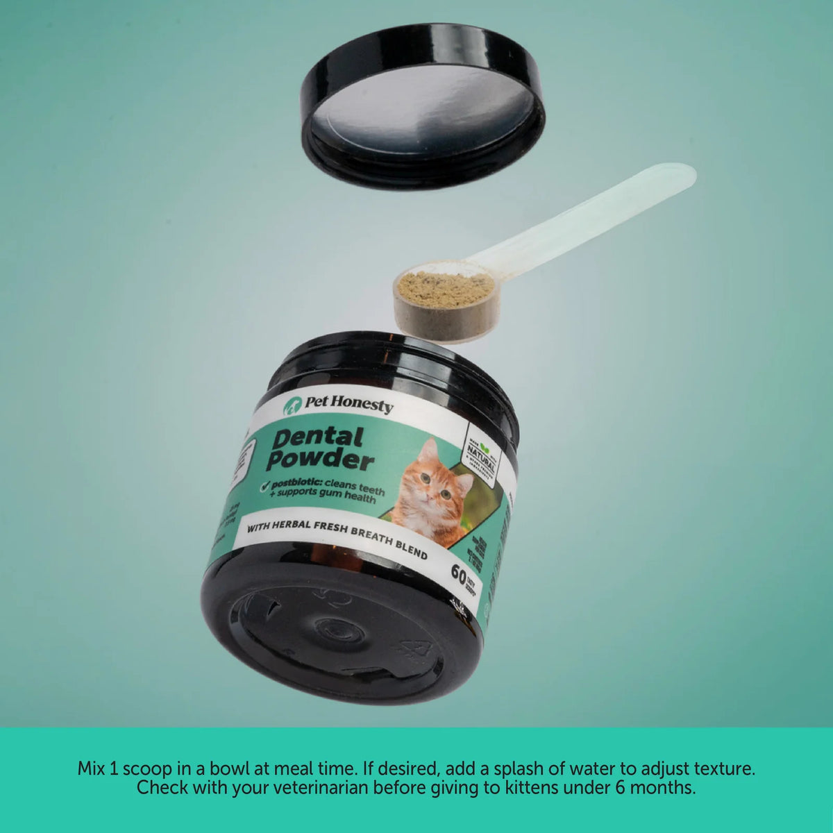 Cat Dental Powder for Plaque, Tartar and Fresh Breath Support with Parsley and Decaffeinated Green Tea