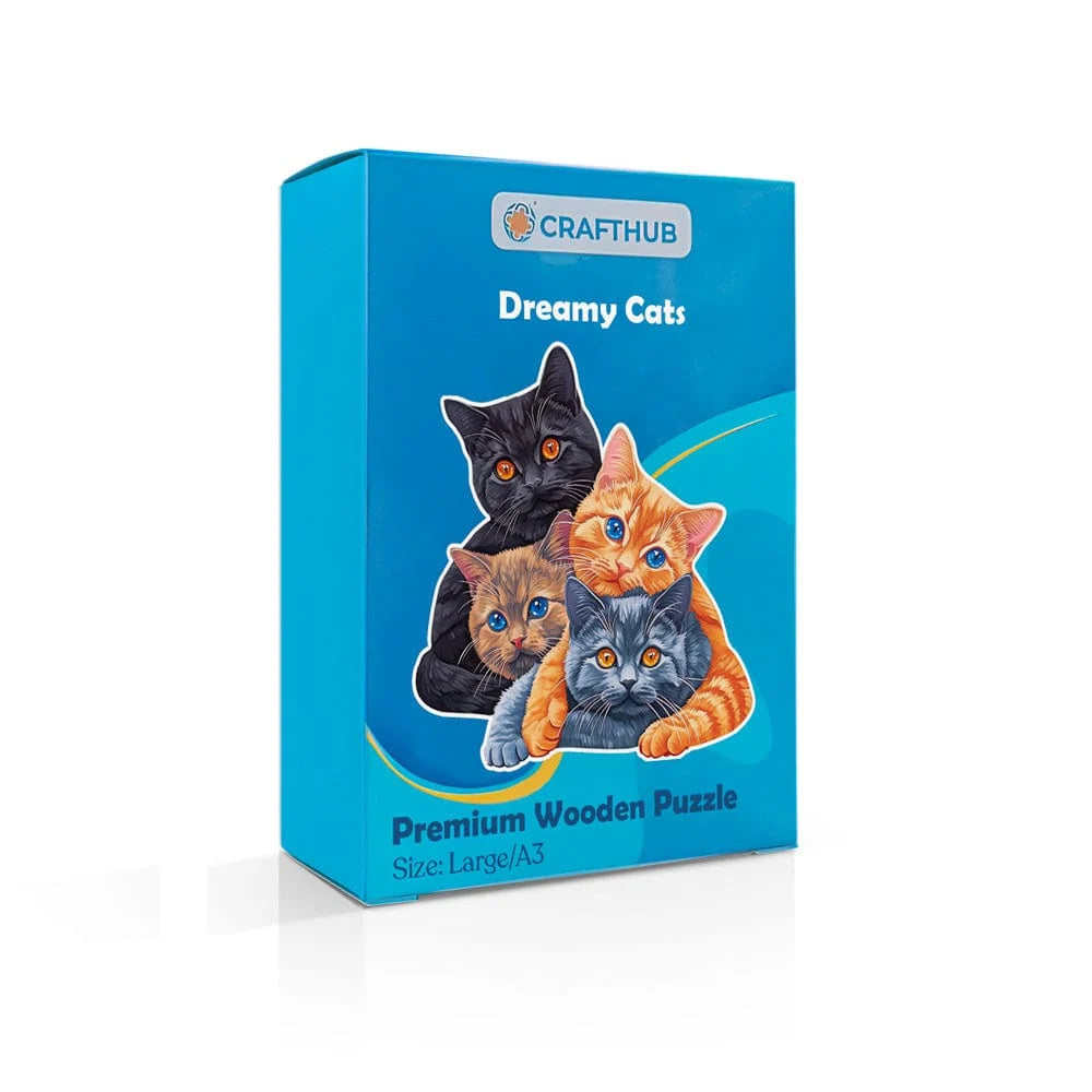 Cat Jigsaw Puzzle in A5 or A3 Sizes with Wooden Pieces and Challenging 12+ Designs for Relaxing Home Puzzling