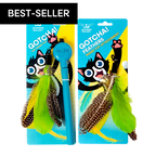 Cat Wand Toy Bundle with Telescoping Feather Wand and Replacement Feather Attachment for Interactive Hunt Play