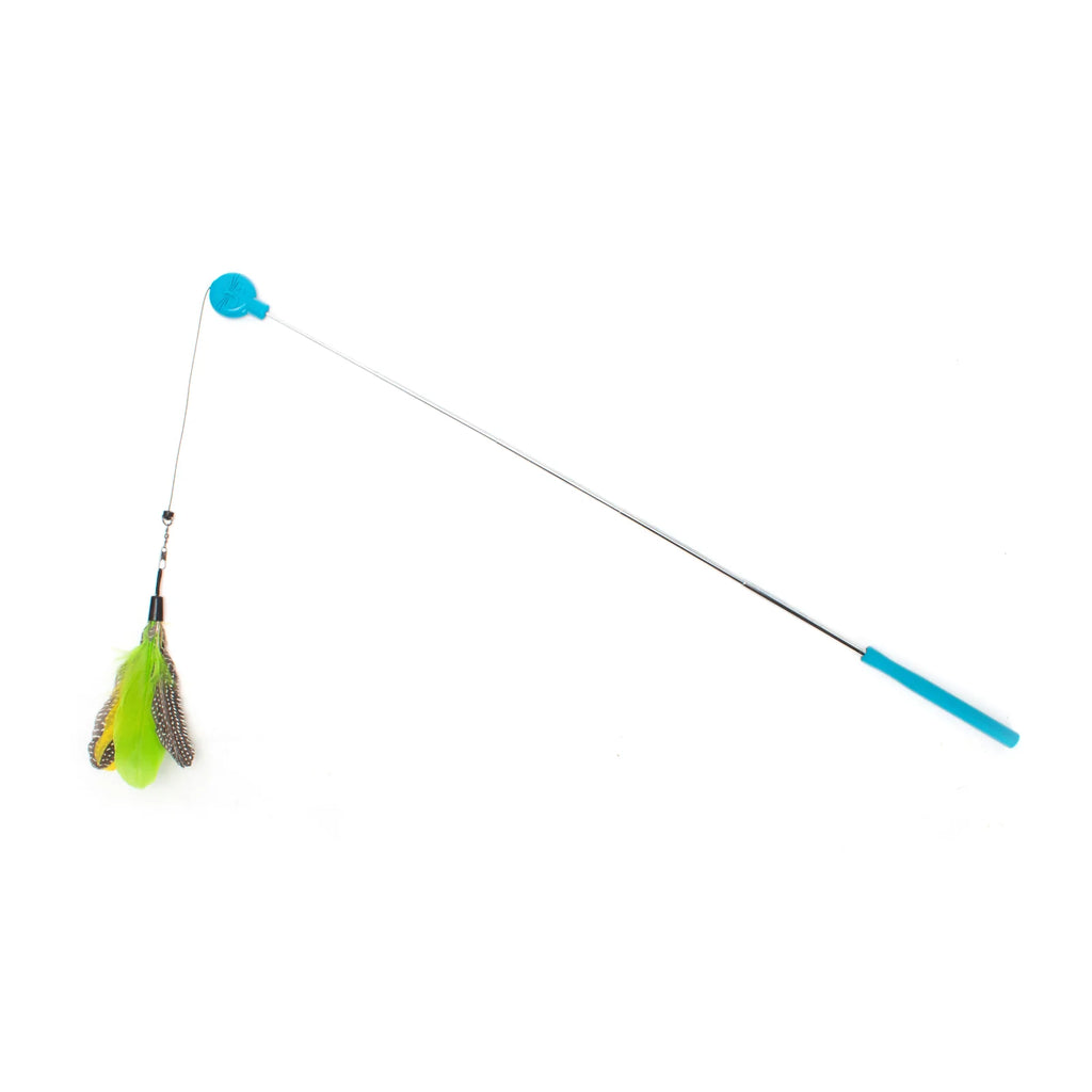 Cat Wand Toy Bundle with Telescoping Feather Wand and Replacement Feather Attachment for Interactive Hunt Play
